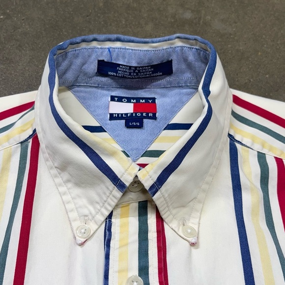 Vintage Tommy Hilfiger Multi Stripe 90s Y2K Button Down Short Sleeve Shirt - Picture 3 of 9